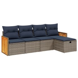 Salon de jardin 5 pcs avec coussins gris résine tressée 