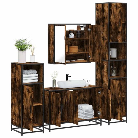Ensemble meubles salle de bain 4 pcs chêne fumé bois ingénierie 