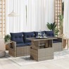 Salon de jardin 5 pcs avec coussins noir résine tressée acacia 