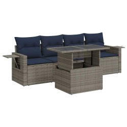 Salon de jardin 5 pcs avec coussins noir résine tressée acacia 