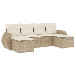 Salon de jardin avec coussins 6 pcs beige résine tressée 