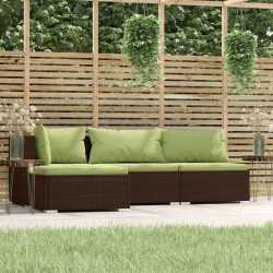 Salon de jardin 4 pcs avec coussins Marron Résine tressée 