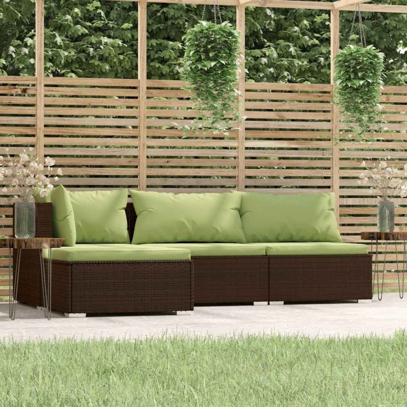 Salon de jardin 4 pcs avec coussins Marron Résine tressée 