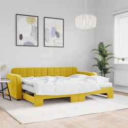 Lit de jour avec lit gigogne et matelas jaune 80x200 cm velours 