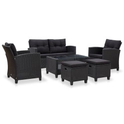 Canapés de jardin 6 pcs avec coussins Résine tressée Noir 