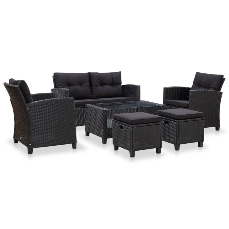 Canapés de jardin 6 pcs avec coussins Résine tressée Noir 