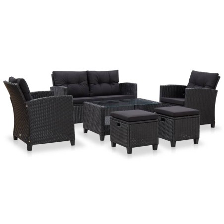 Canapés de jardin 6 pcs avec coussins Résine tressée Noir 