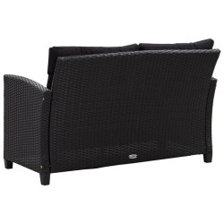 Canapés de jardin 6 pcs avec coussins Résine tressée Noir 
