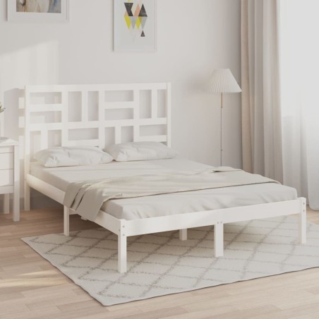 Cadre de lit sans matelas blanc bois massif 135x190 cm 