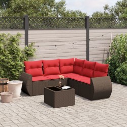 Salon de jardin 6 pcs avec coussins marron résine tressée 
