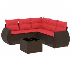 Salon de jardin 6 pcs avec coussins marron résine tressée 