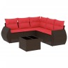 Salon de jardin 6 pcs avec coussins marron résine tressée 