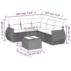 Salon de jardin 6 pcs avec coussins marron résine tressée 