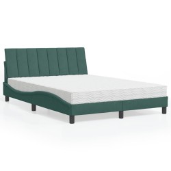 Lit avec matelas vert foncé 140x200 cm velours 