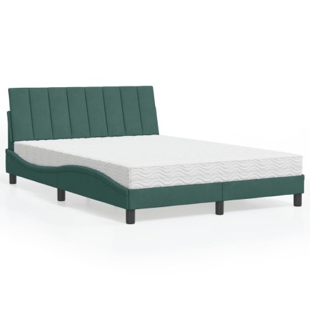 Lit avec matelas vert foncé 140x200 cm velours 