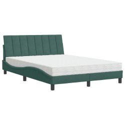 Lit avec matelas vert foncé 140x200 cm velours 