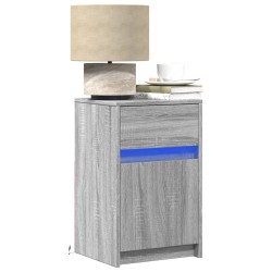 Armoire de chevet et lumières LED sonoma gris bois d'ingénierie 