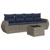 Salon de jardin 5 pcs avec coussins gris résine tressée 
