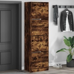 Armoire à chaussures 4 tiroirs rabattables chêne 60x42x204 cm 