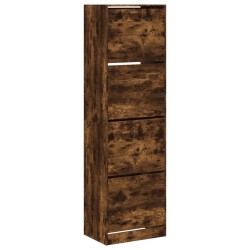 Armoire à chaussures 4 tiroirs rabattables chêne 60x42x204 cm 