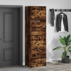 Armoire à chaussures 4 tiroirs rabattables chêne 60x42x204 cm 