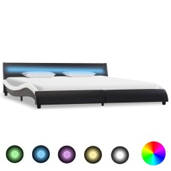 Cadre de lit avec LED Noir et blanc Similicuir 180 x 200 cm    