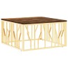 Table basse doré acier inoxydable et bois massif récupération 
