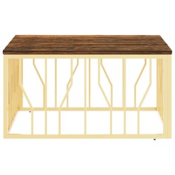 Table basse doré acier inoxydable et bois massif récupération 