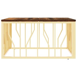 Table basse doré acier inoxydable et bois massif récupération 