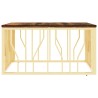 Table basse doré acier inoxydable et bois massif récupération 
