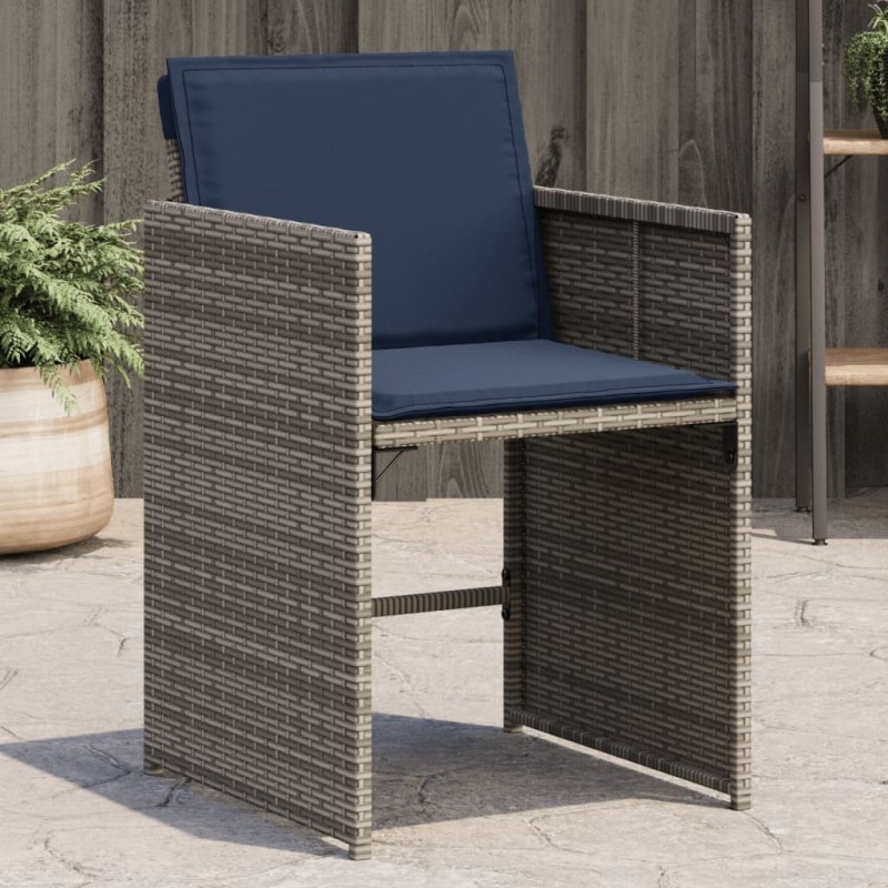 Chaises de jardin avec coussins lot de 4 gris résine tressée 