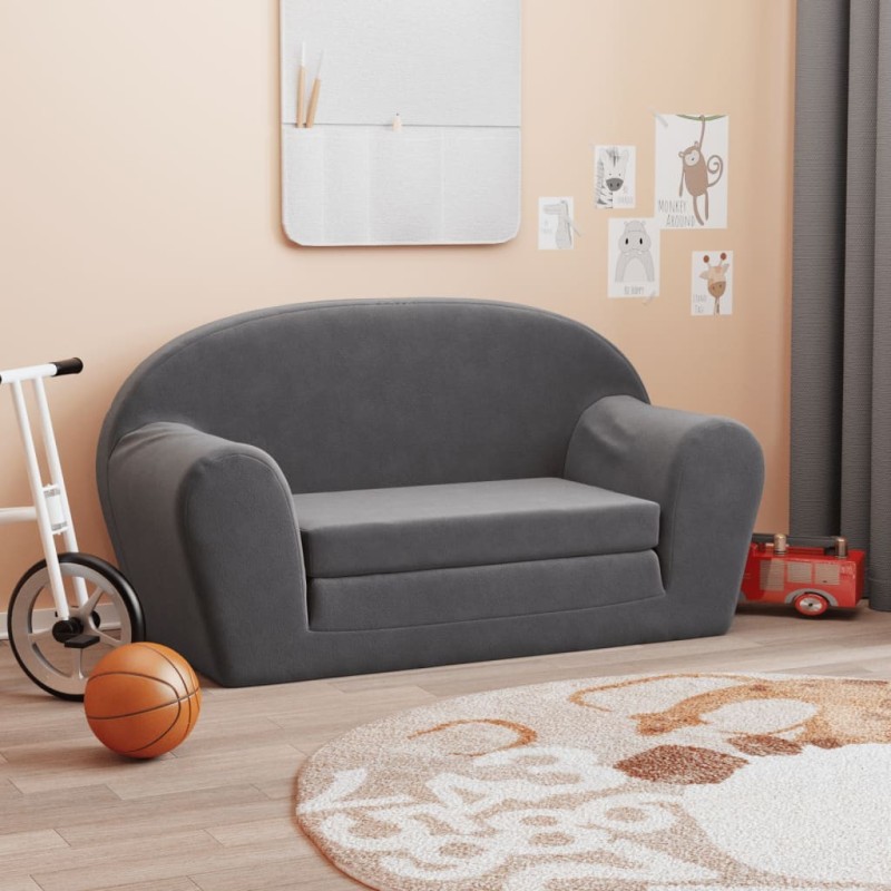 Canapé-lit pour enfants 2 places anthracite peluche douce 