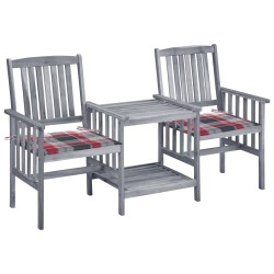 Chaises de jardin avec table à thé et coussins Acacia solide 