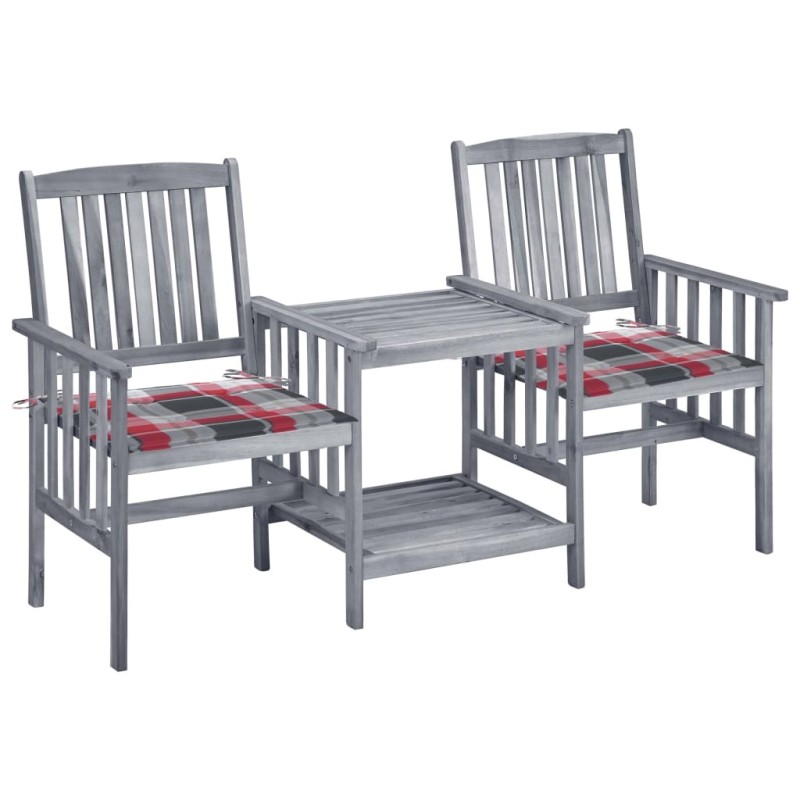 Chaises de jardin avec table à thé et coussins Acacia solide 