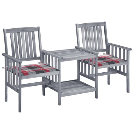 Chaises de jardin avec table à thé et coussins Acacia solide 