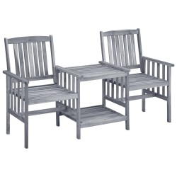 Chaises de jardin avec table à thé et coussins Acacia solide 
