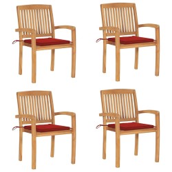 Chaises de jardin empilables avec coussins lot de 4 Teck solide 