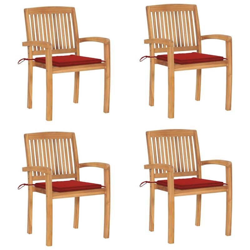 Chaises de jardin empilables avec coussins lot de 4 Teck solide 