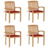 Chaises de jardin empilables avec coussins lot de 4 Teck solide 
