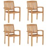 Chaises de jardin empilables avec coussins lot de 4 Teck solide 