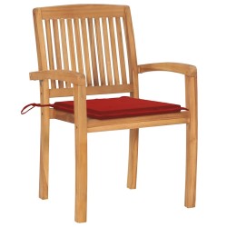Chaises de jardin empilables avec coussins lot de 4 Teck solide 