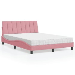 Lit avec matelas rose 140x200 cm velours 