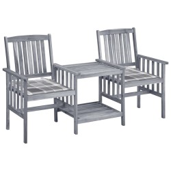 Chaises de jardin avec table à thé et coussins Acacia solide 