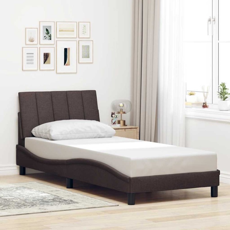 Cadre de lit sans matelas marron foncé 90x200 cm tissu 