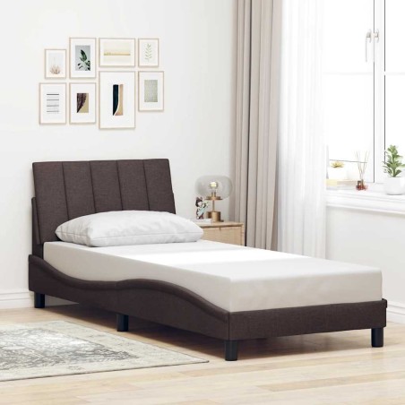 Cadre de lit sans matelas marron foncé 90x200 cm tissu 