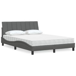 Lit avec matelas gris foncé 140x200 cm tissu 