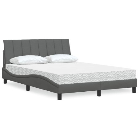 Lit avec matelas gris foncé 140x200 cm tissu 