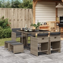 Ensemble à manger de jardin 9 pcs coussins gris résine tressée 