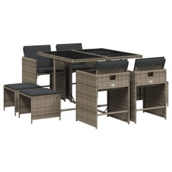Ensemble à manger de jardin 9 pcs coussins gris résine tressée 