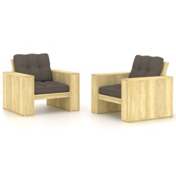 Chaises de jardin lot de 2 avec coussins taupe Pin imprégné 